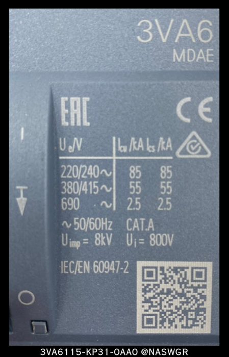 Siemens 3VA6115-5KP31-0AA0 Molded Case Circuit Breaker - 150 Amp - Unused