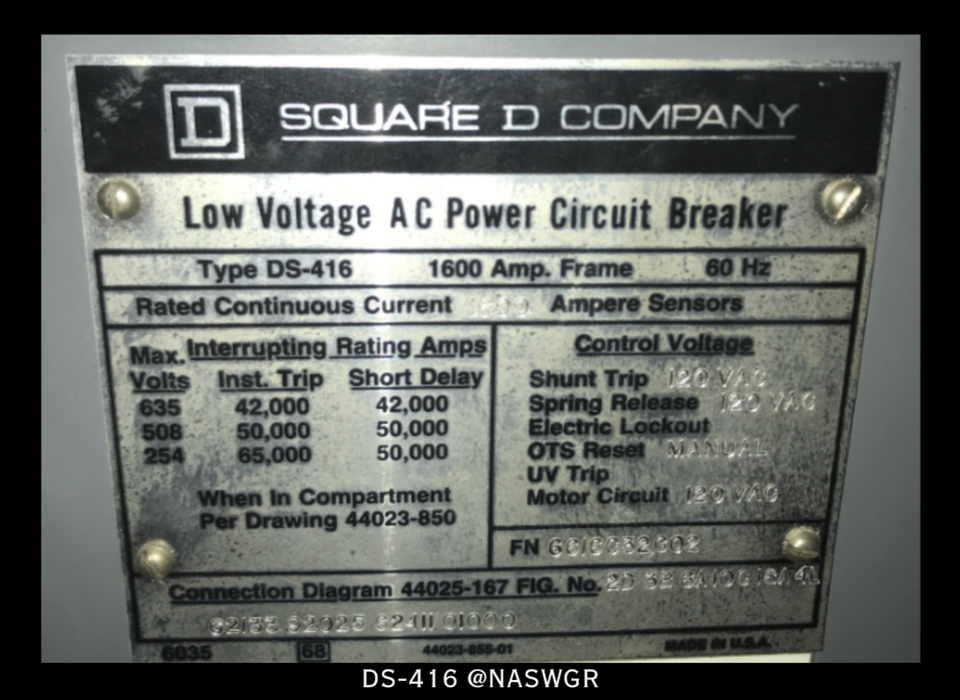 Square D Power Zone III / DS Switchgear 1600 Amps/ 480/277V