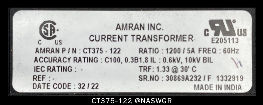 Amran CT375-122 Current Transformer - 1200:5A