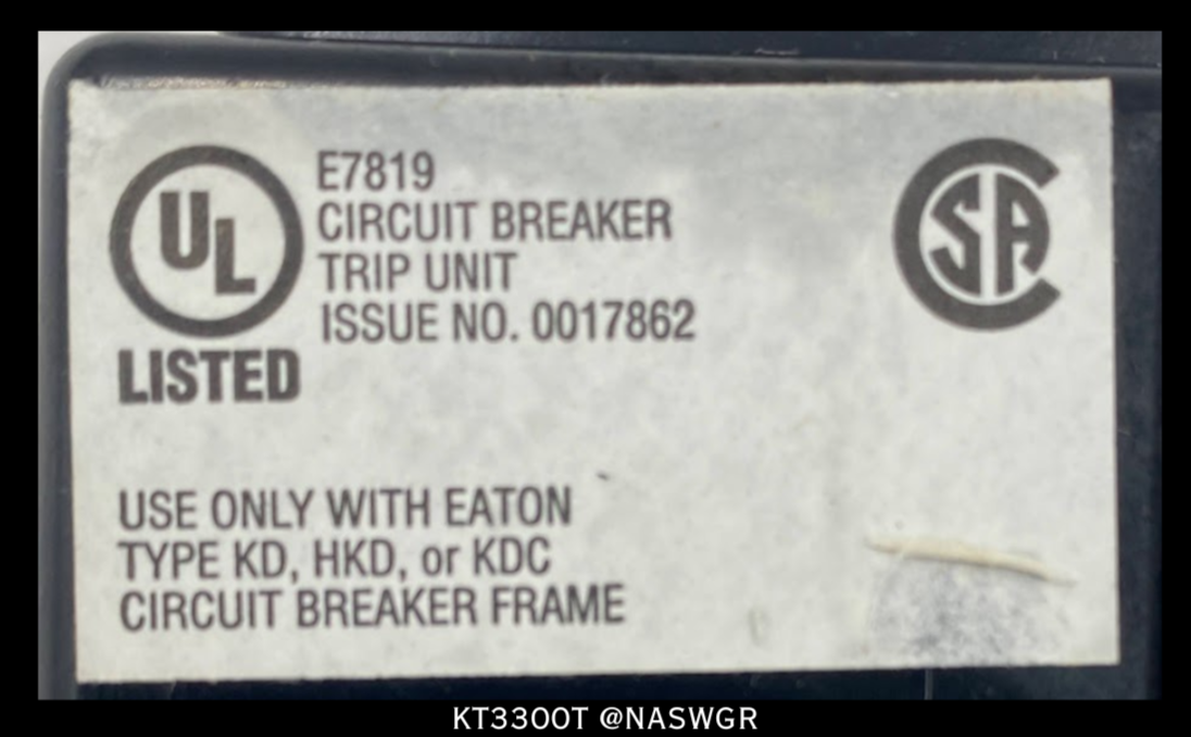 Eaton KT3300T Thermal Magnetic Trip Unit 300A - 1492D90G18