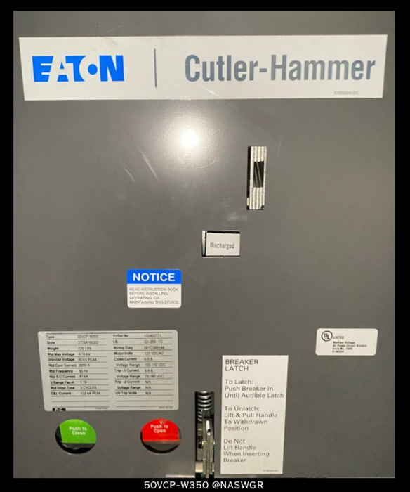Eaton 50VCP-W350 Vacuum Circuit Breaker (E/O,D/O) - 4.76kV, 3000 Amp