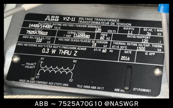 ABB VIZ-11, 7525A70G10 Voltage Transformer - 14400:120v