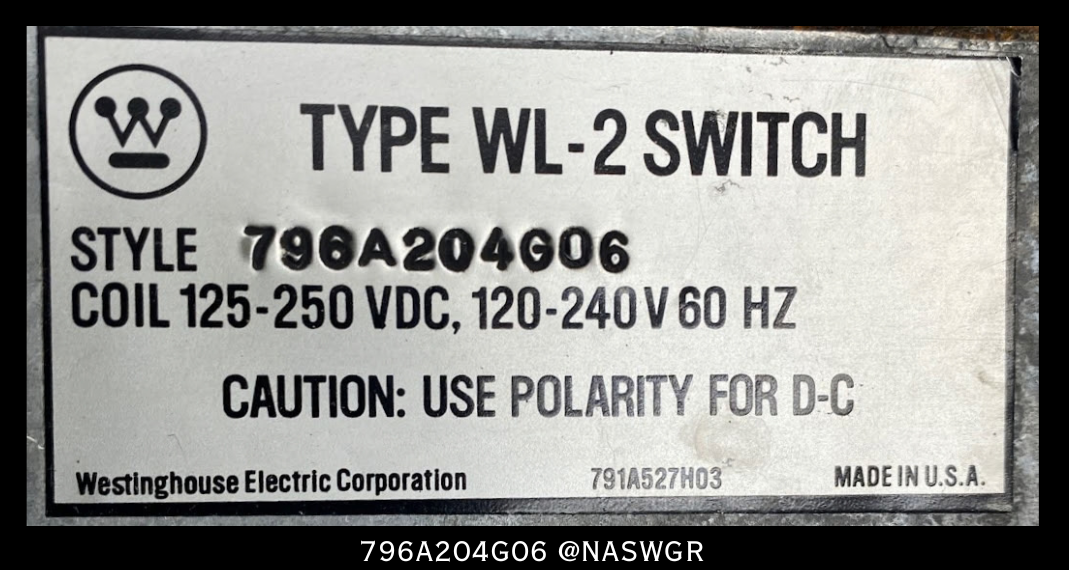 Westinghouse 796A204G06 Type WL-2 Switch