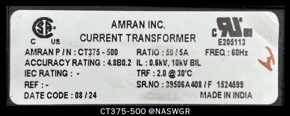 Amran CT375-500 Current Transformer - 50:5A