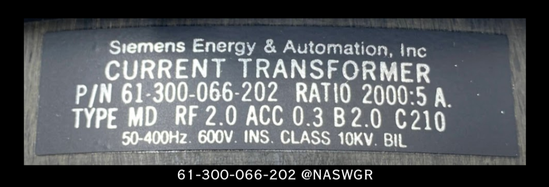 Siemens 61-300-066-202 MD Current Transformer - 2000:5 Amp