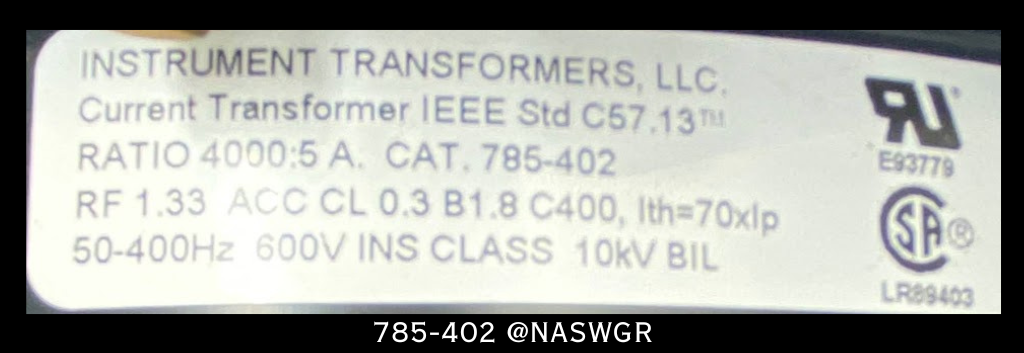 Instrument Transformers 785-402 Current Transformer - 4000:5A
