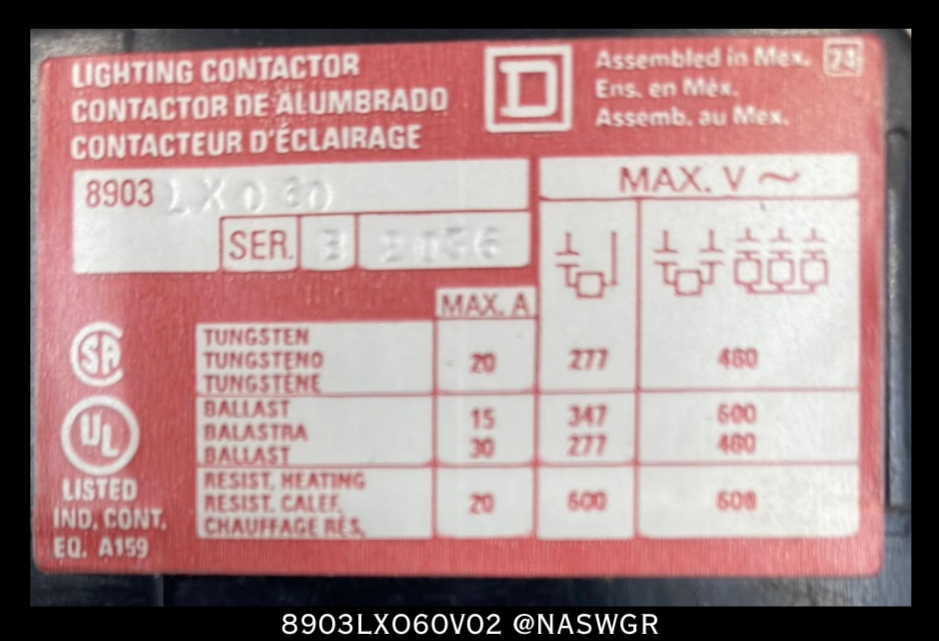 Square D 8903LXO60V02 Lighting Contactor - 30 Amp, 120vAC