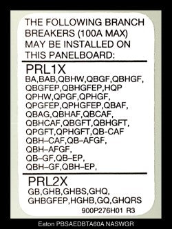 Eaton PBSAEDBTA60A PRL1X Panelboard Interior - 225A/208Y,120V/3P4W - Unused