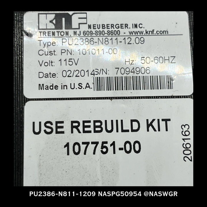 PU2386-N811-1209 Vacuum Pump for KNF - 115V