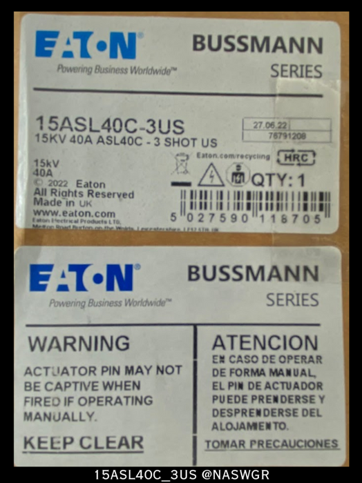 Eaton 15ASL40C_3US Specialty Fuse - 40Amp/15KV