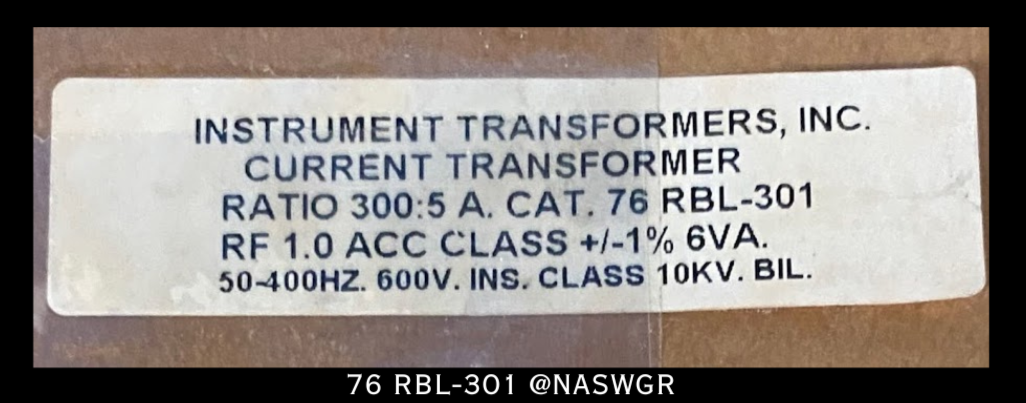 Instrument Transformers 76 RBL-301 Current Transformer - 300:5 Amp