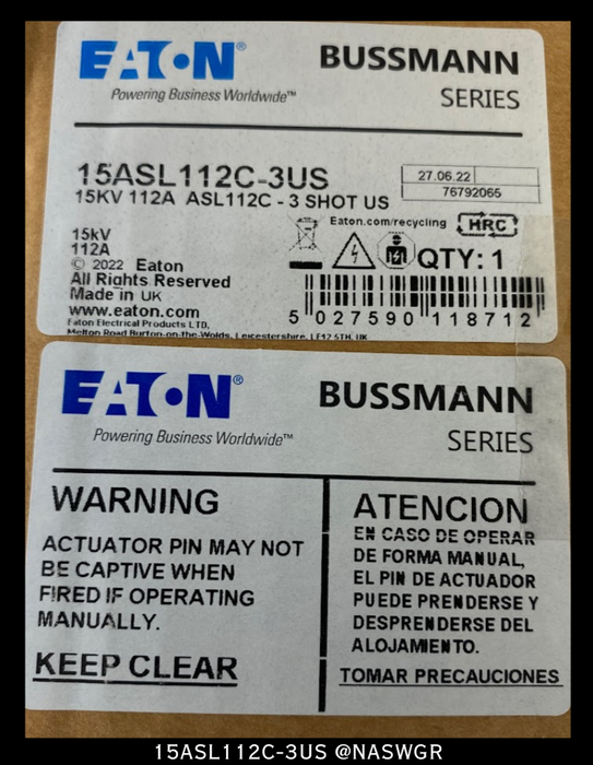 Eaton 15ASL112C_3US Specialty Fuse - 112Amp/15KV