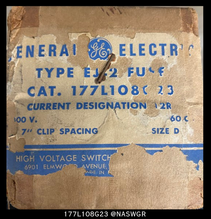 General Electric 177L108G23 Current Limiting EJ-2 Fuse - 12R/ 2400V