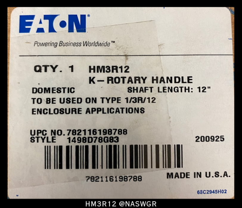 Eaton HM3R12, 1498D78G83 K-Rotary Handle - Unused