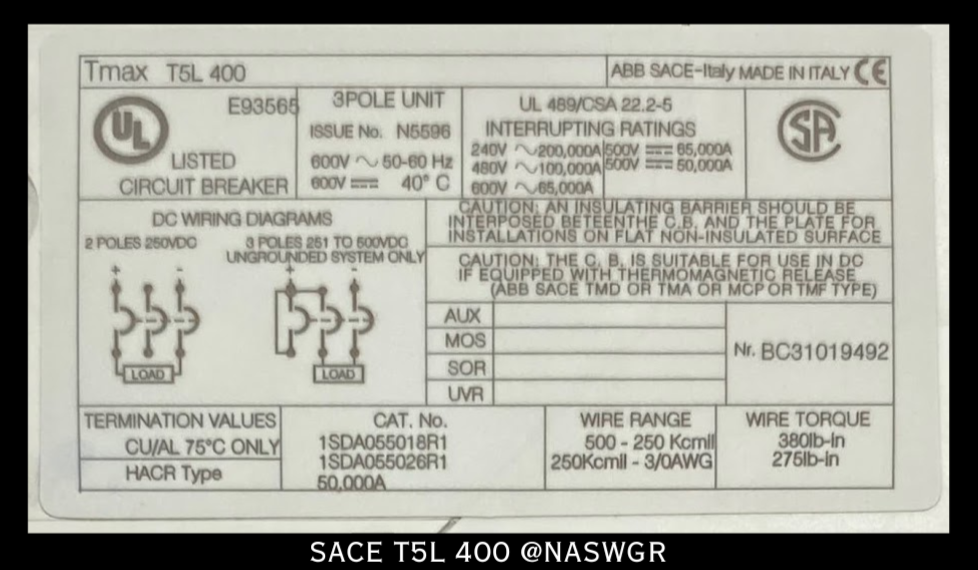 ABB SACE Tmax T5L 400 Molded Case Circuit Breaker - 400 Amp