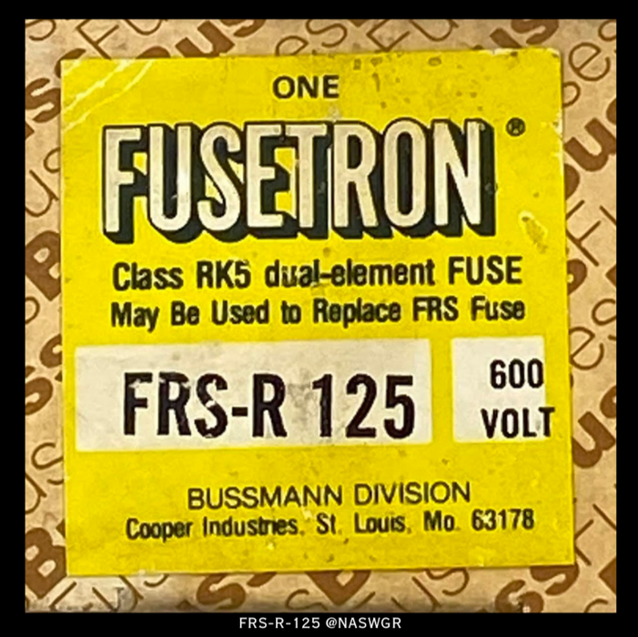 FRS-R-125 , Bussmann Fusetron FRS-R-125 Dual Element Time Delay Fuse , Class RK5 , PN: FRS-R-125