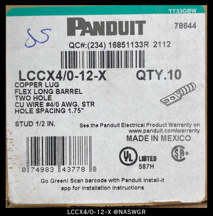 PANDUIT LCCX4/0-12-X COPPER LUGS