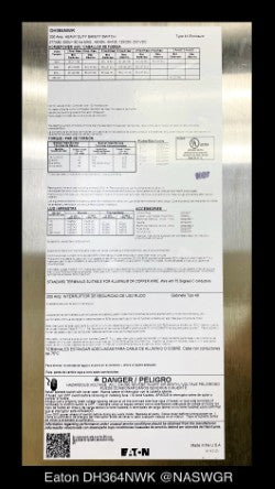 Eaton DH364NWK Heavy Duty Safety Switch - 200A/600V/3P4W/N12 - Unused