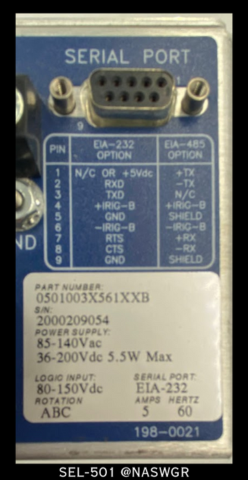 Schweitzer 0501003X561XXB SEL-501 Dual Universal Overcurrent Relay