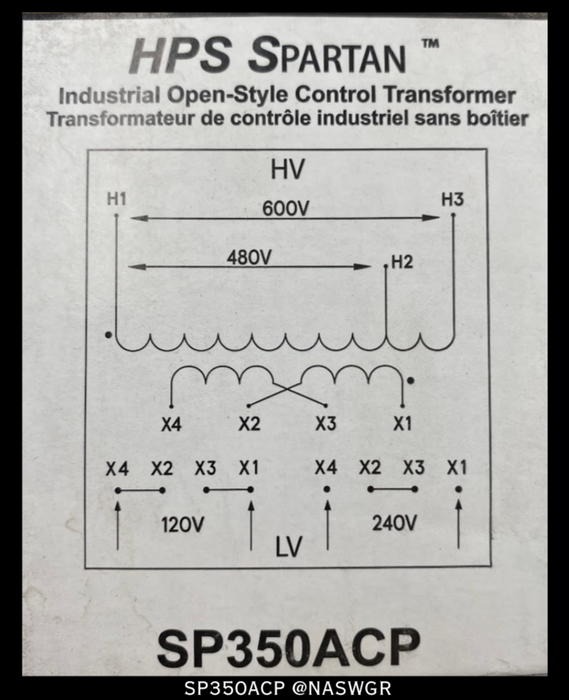 HPS Spartan SP350ACP Industrial Control Transformer - 350VA