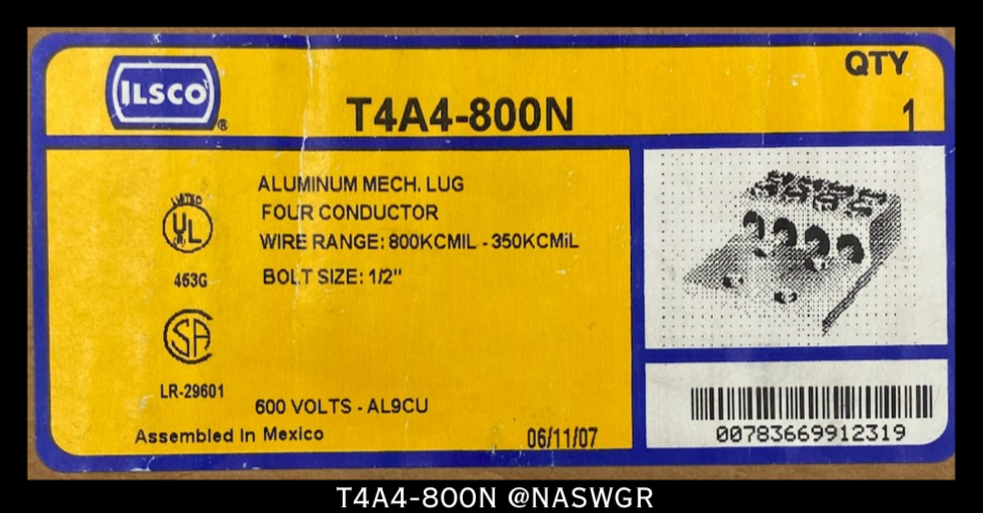 ILSCO T4A4-800N Aluminum Mech Lug