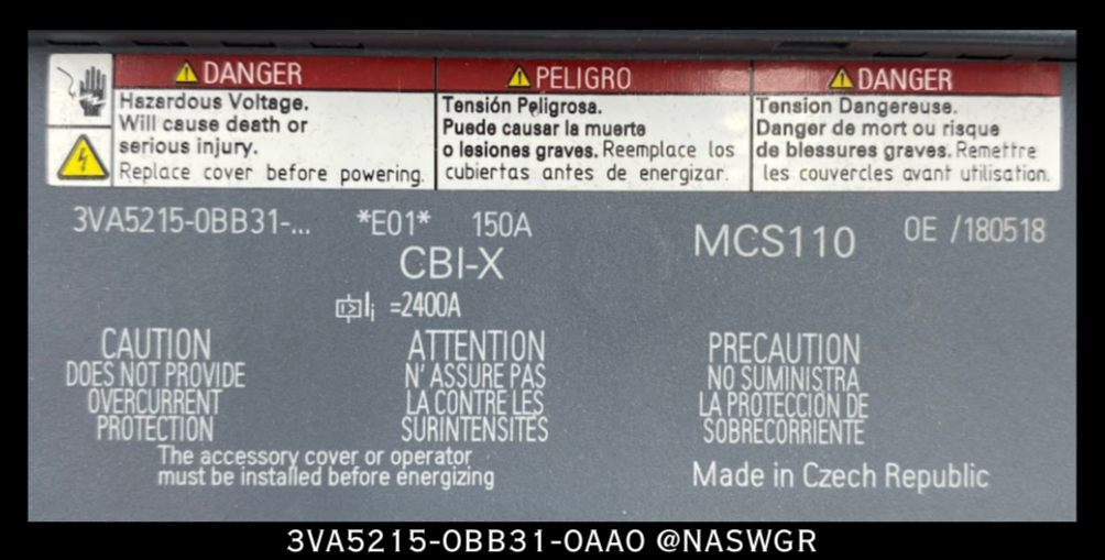 Siemens 3VA5215-0BB31-0AA0 Molded Case Circuit Breaker - 150A - Unused