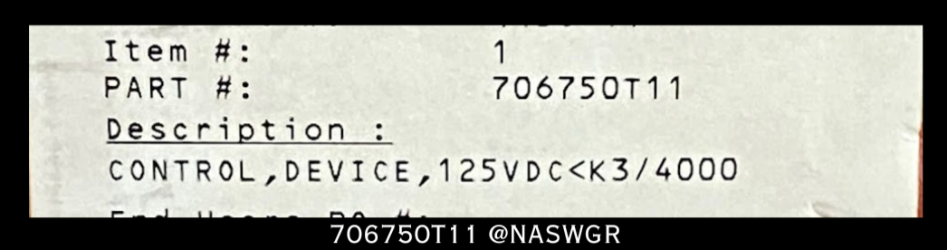ABB 706750T11 Control Device Relay - 125vDC