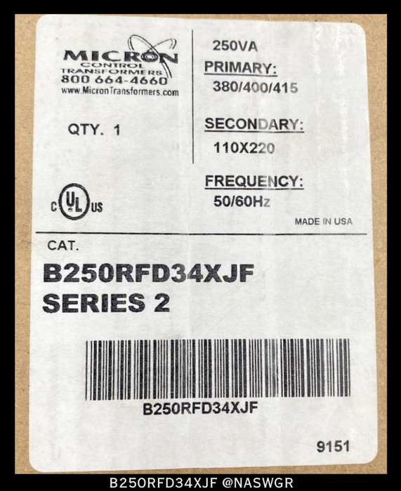 Micron B250RFD34XJF Industrial CPT - 380/400/415:110x220v, 250VA - Unused