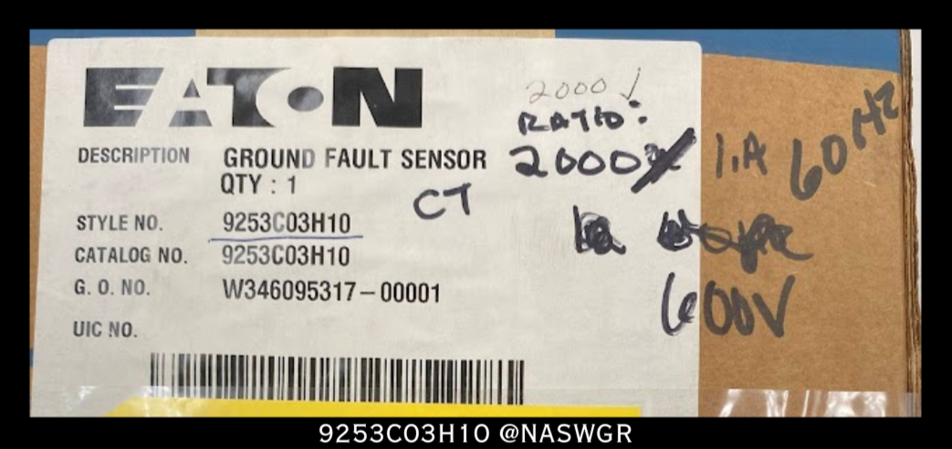 Eaton 9253C03H10 Ground Fault Sensor - 2000:1 Amp - Unused