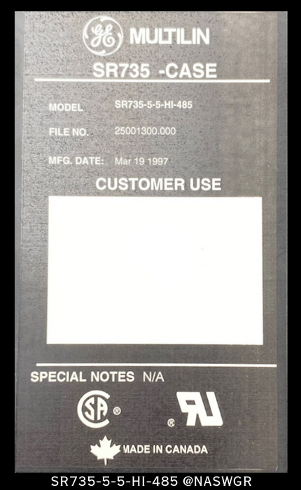 General Electric Multilin SR735 Feeder Protection Relay - SR735-5-5-HI-485