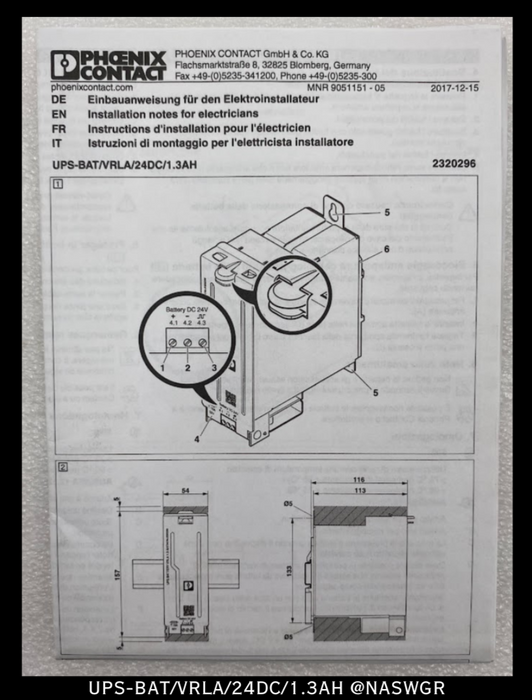 Phoenix Contact UPS-BAT/VRLA/24DC/1.3AH Battery Module - 24vDC - Unused