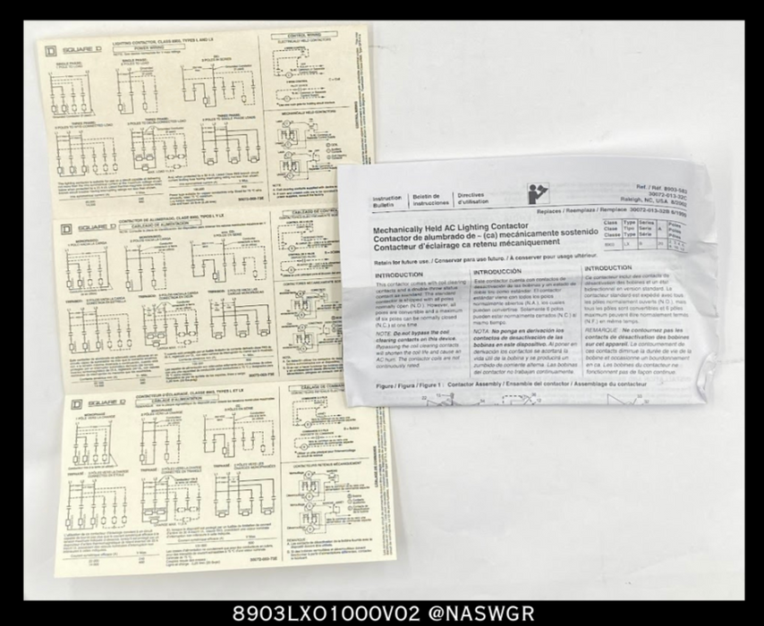 Square D 8903LXO1000V02 Lighting Contactor - 30 Amp, 120vAC-  Unused