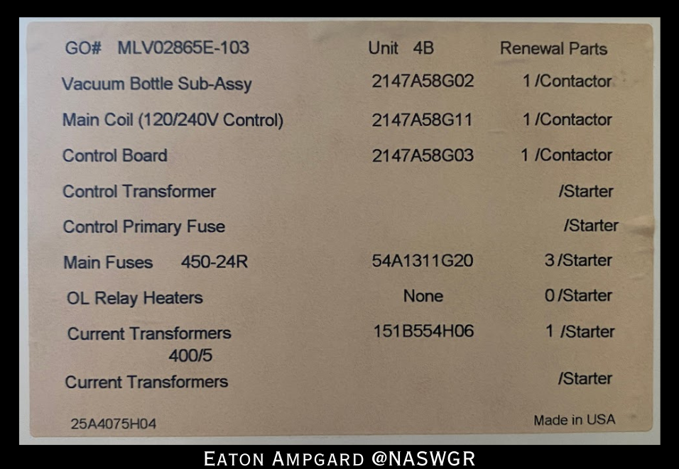 Eaton / Cutler Hammer Ampgard Medium Voltage Control Cell Section- 2250HP/4160V