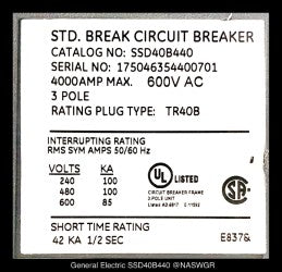 GE PowerBreak II SSD40B440 Breaker (M/O,D/O) - 4000 Amp