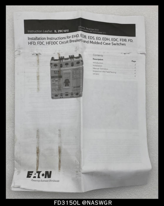 Eaton FD3150L Molded Case Circuit Breaker - 150 Amp - Unused