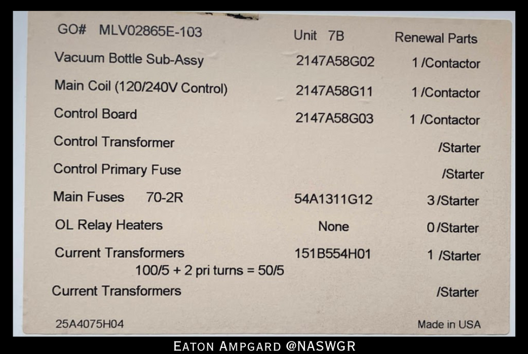 Eaton / Cutler Hammer Ampgard Medium Voltage Control Cell Section- 250HP/4160V