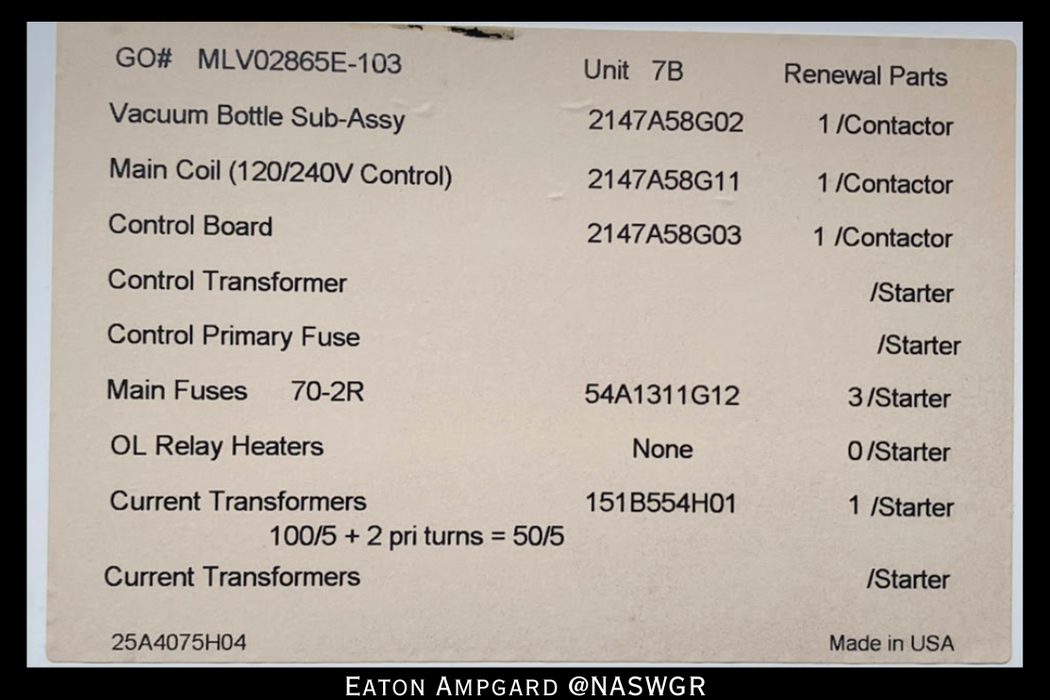 Eaton / Cutler Hammer Ampgard Medium Voltage Control Cell Section- 1333kVA/4160V