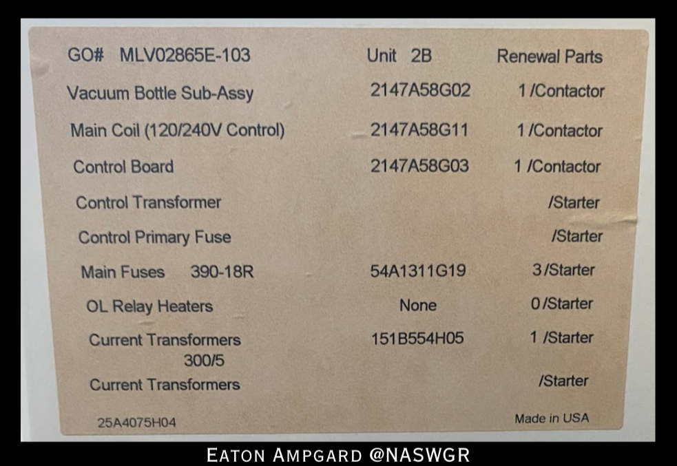 Eaton / Cutler Hammer Ampgard Medium Voltage Control Cell Section- 1750HP/4160V
