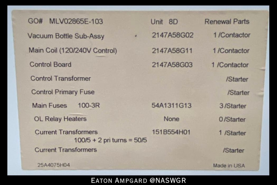 Eaton / Cutler Hammer Ampgard Medium Voltage Control Cell Section- 300HP/4160V