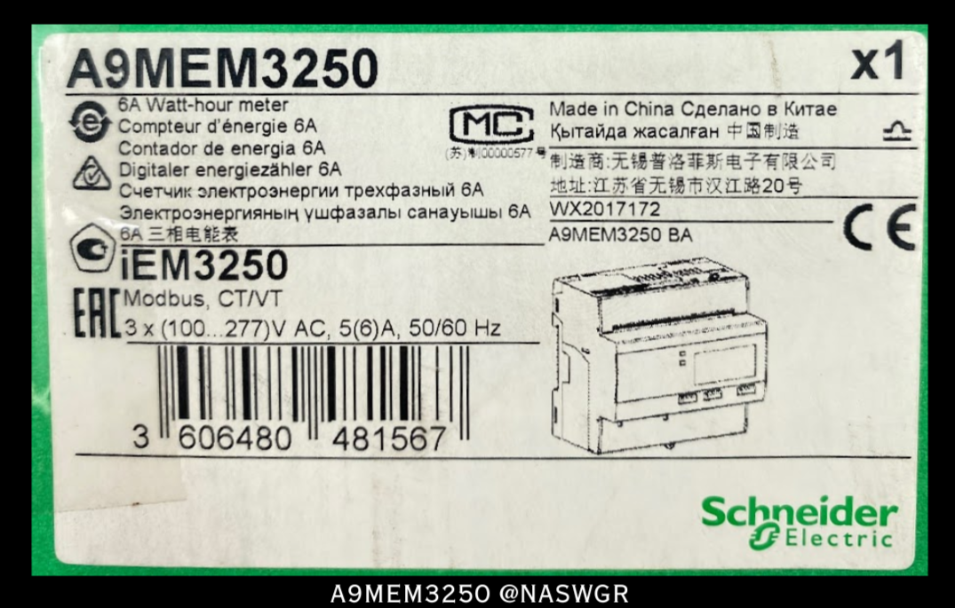 SCHNEIDER ELECTRIC A9MEM3250 WATT HOUR METER - 6A - UNUSED