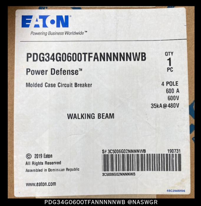 Eaton PDG34G0600TFANNNNNWB Molded Case Circuit Breaker - 600 Amp