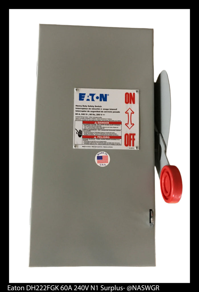 Eaton DH222FGK Heavy Duty Safety Switch - 60A/240V/2P/N1 - Unused