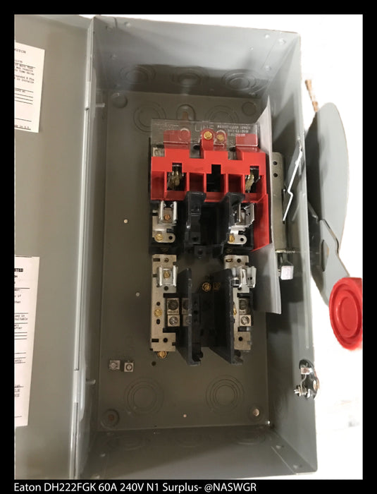 Eaton DH222FGK Heavy Duty Safety Switch - 60A/240V/2P/N1 - Unused