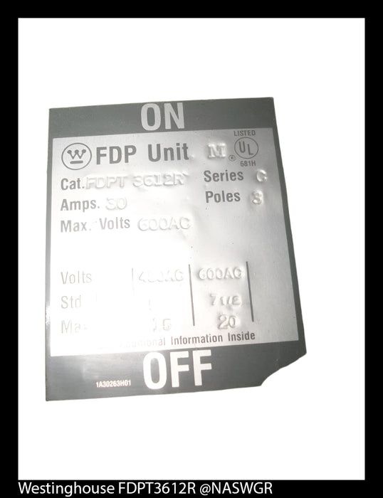 FDPT3612R ~ Westinghouse FDPT3612R Fused Panelboard Switch ~ 30 Amp