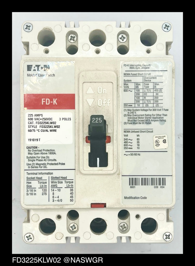 Eaton FD3225KLW02 Molded Case Switch - 225 Amp