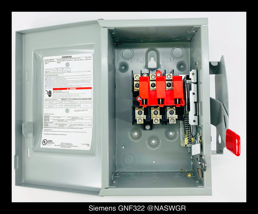 Siemens GNF322 General Duty Safety Switch - 60A/240V/3P/N1 - Unused