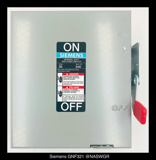 Siemens GNF321 General Duty Safety Switch - 30A/240V/3P/N1 - Unused