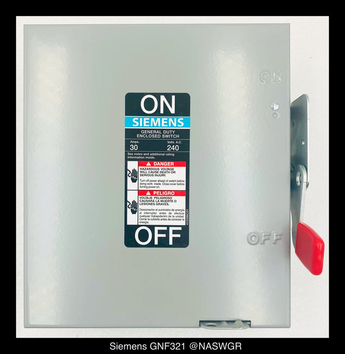 Siemens GNF321 General Duty Safety Switch - 30A/240V/3P/N1 - Unused