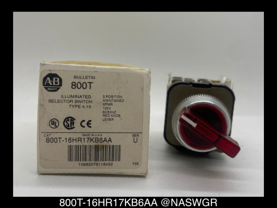 Allen Bradley 800T-16HR17KB6AA Illuminated Selector Switch - Unused