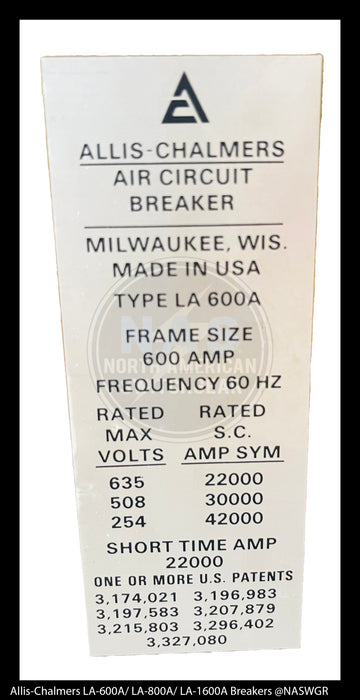 Allis-Chalmers LA-600A Air Circuit Breaker Electrically Operated